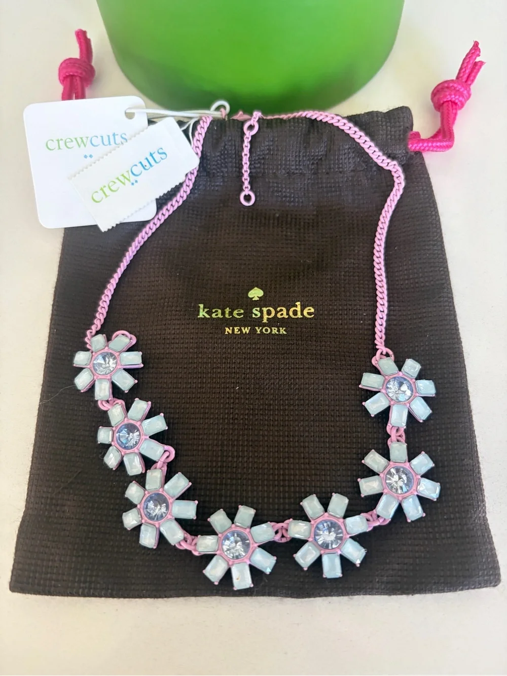 kate spade pink chain charm necklace with gold logo detail